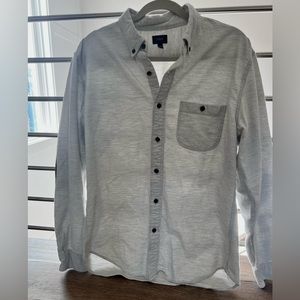 Men’s J.Crew Heather gray button down brown suede elbow patches size Large